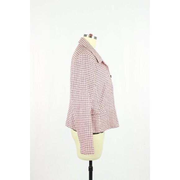 Vintage 2000's CLEO Pink Black Boucle Tweed Cropped Shell Jacket, Size 10P - Picture 3 of 16